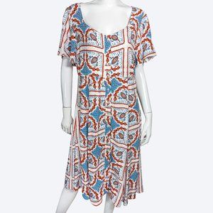 Anthropologie Maeve Retro Style White Button Up Dress with Floral Print |12 NWOT